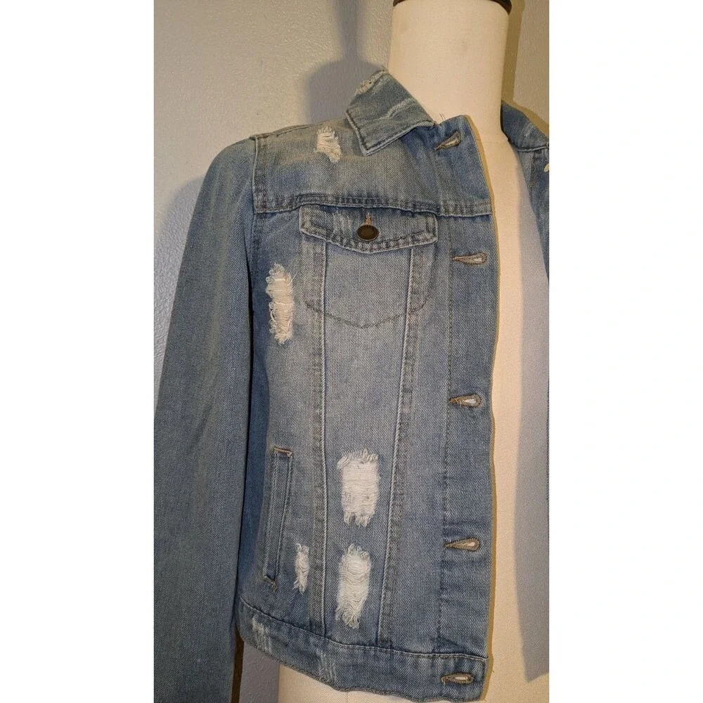 Ci Sono Denim Jacket Womens Small Medium Wash Blue Distressed Jean Trucker OJK90